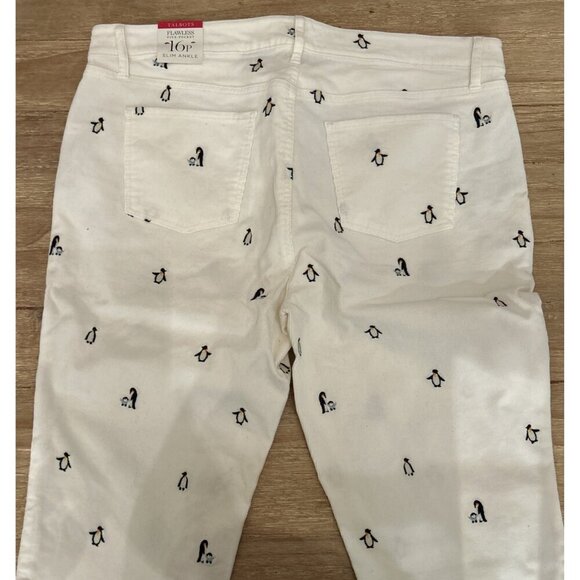 NEW Talbots Flawless Slim Ankle Corduroys Embroidered Penguin 16P 36x26 Ivory - Picture 3 of 5